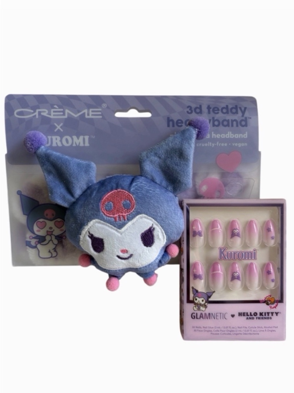 NIB Crème x Kuromi Plush Headband + Glamnetic Kuromi  Press-On Nails Set